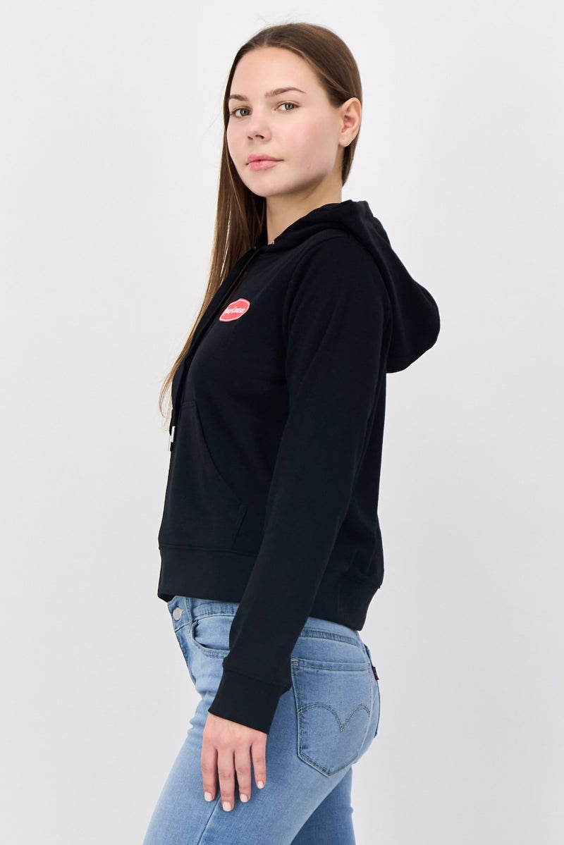 Juicy Couture هودي بكم طويل بشعار العلامة التجارية للنساء، أسود - Image 3